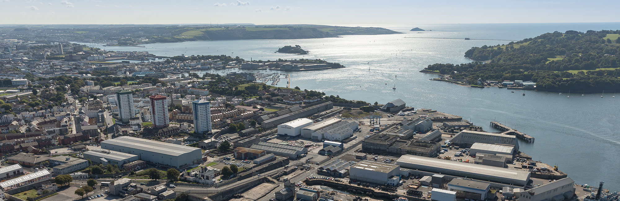 Aerial view of Devonport dockyard in Plymouth